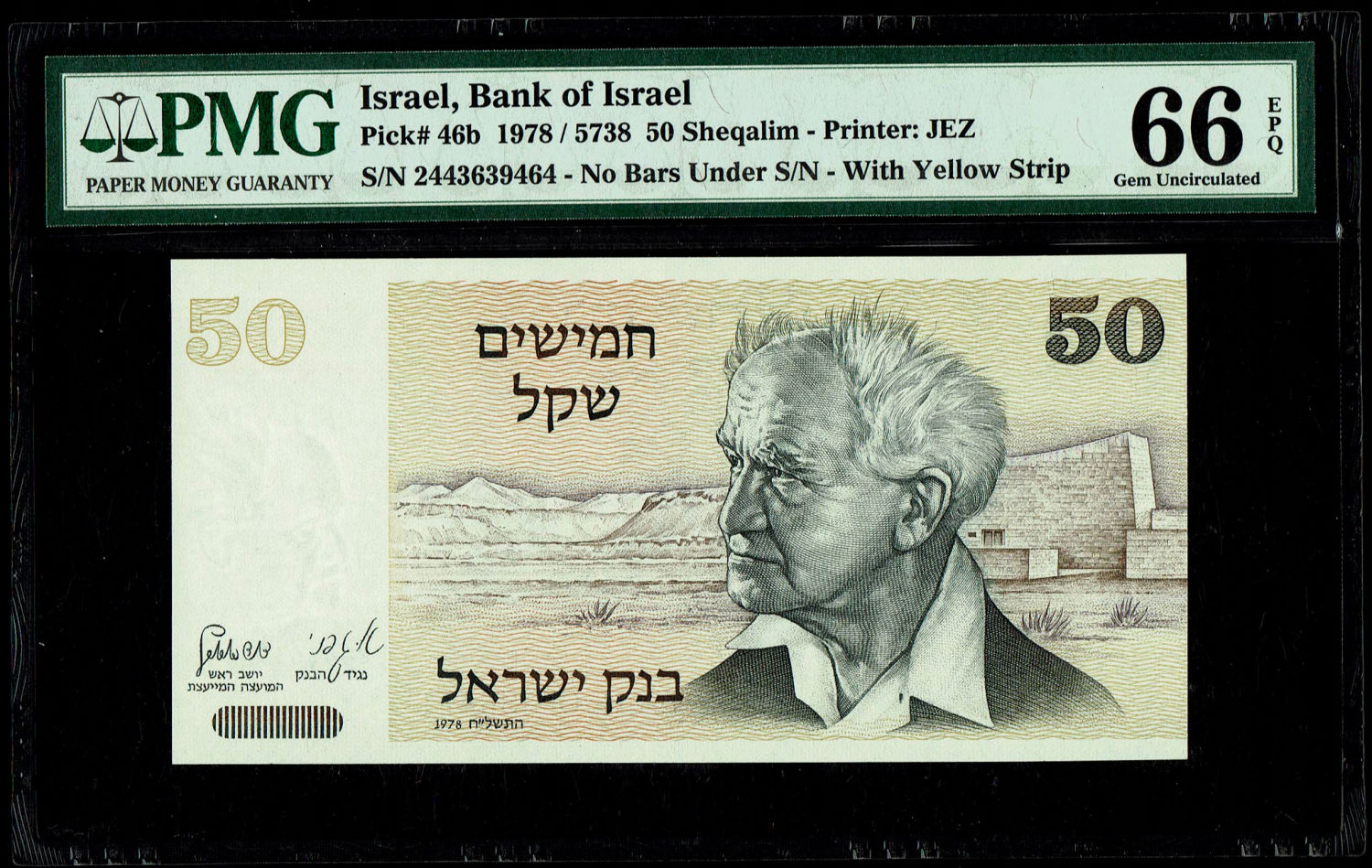 Israel - 50 Sheqalim 1978 - With Yellow Strip - PMG 66 EPQ
The shekel series replaced the Israeli ... - 1 0