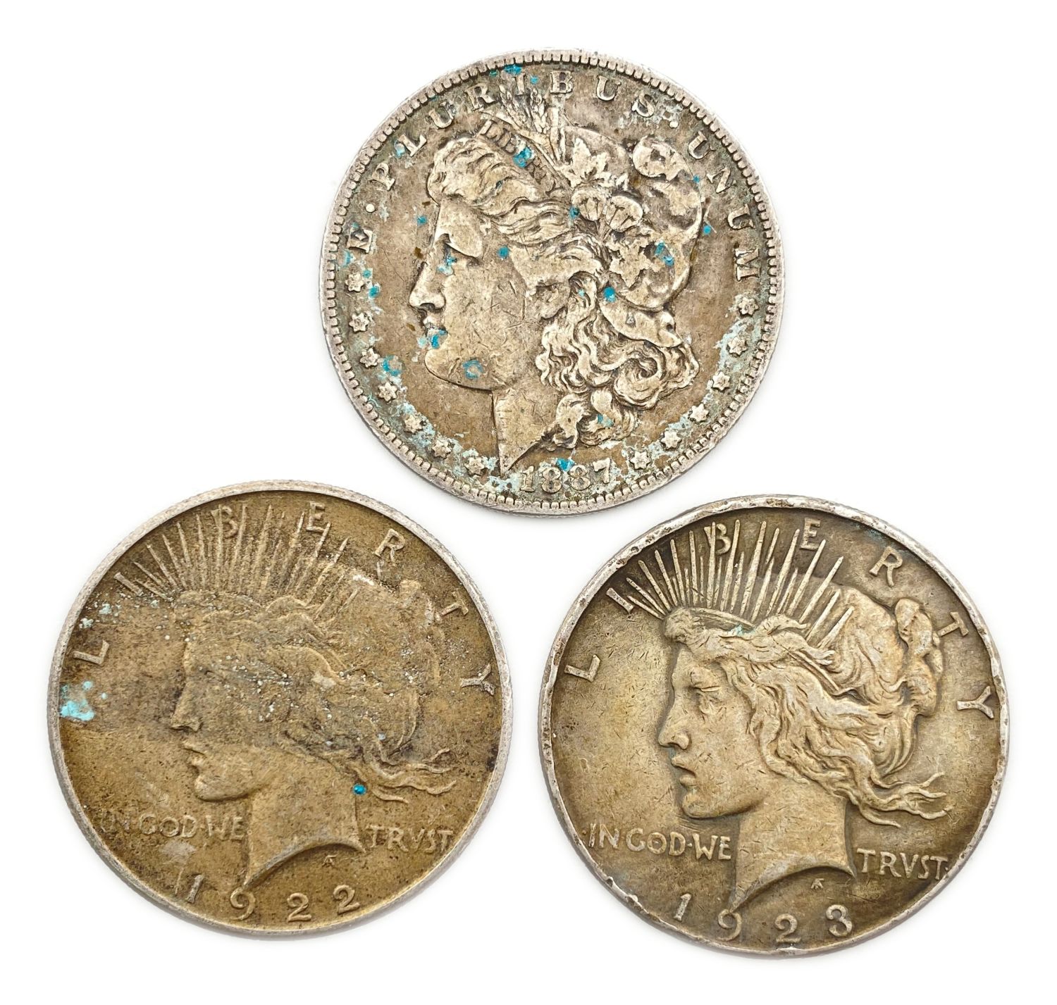 USA - Lot of 3 silver coins 1 dollar 1887, 1922, 1923 - F - 1 0