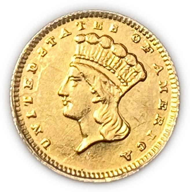 US - 1 Dollar Coin 1868 - Large Indian Head - XF-AU - Gold 900, 1.669 g, 15mm
Mintage: 10 ... - 1 1