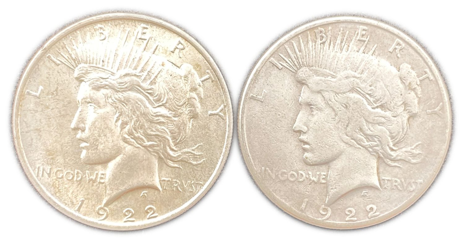 USA - A pair of 1 dollar coins 1922 - Silver - F-XF - 1 0