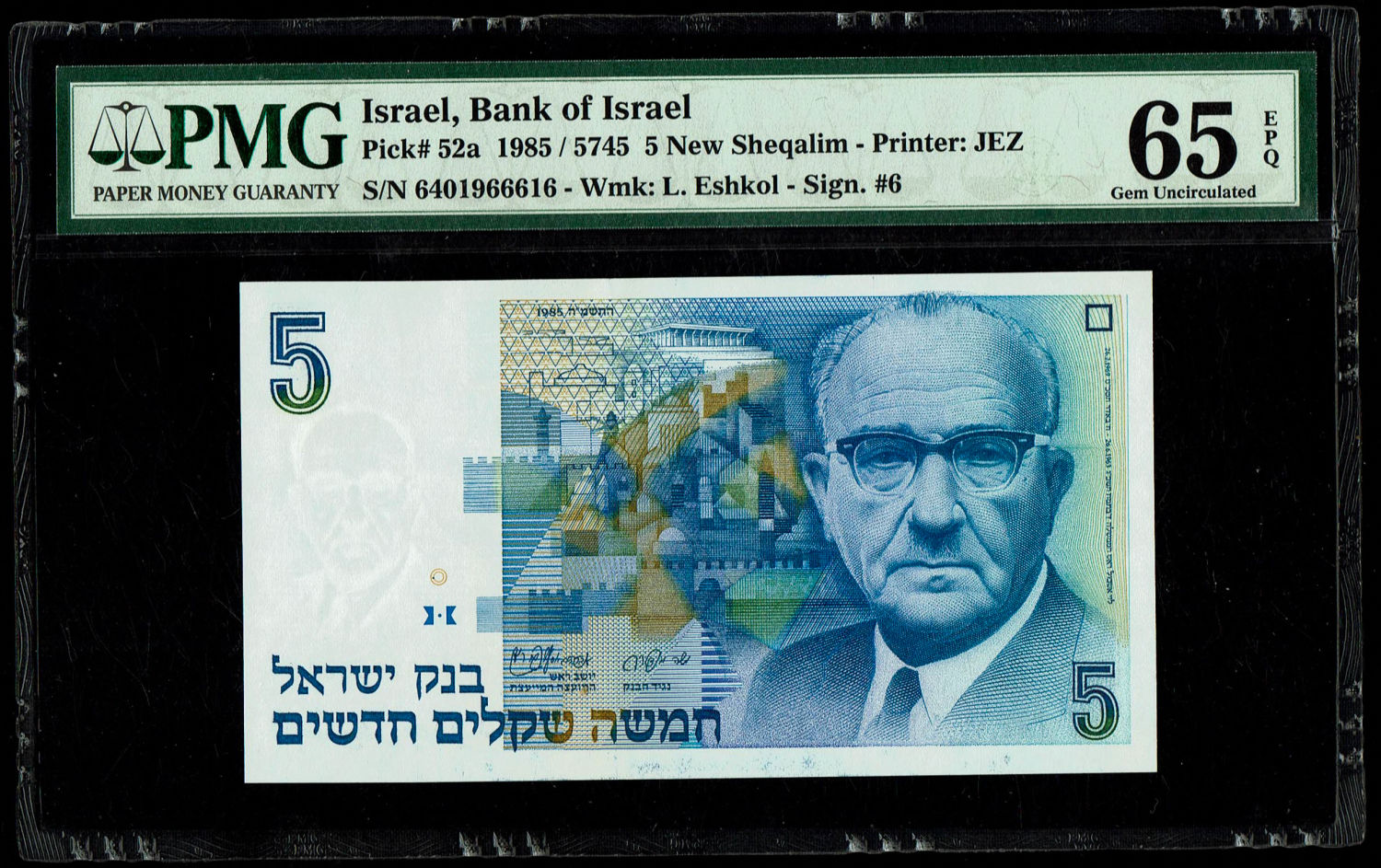 Israel - 5 New Shekel 1985 - PMG 65 EPQ
In 1985, following high inflation, it was decided to replace ... - 1 0