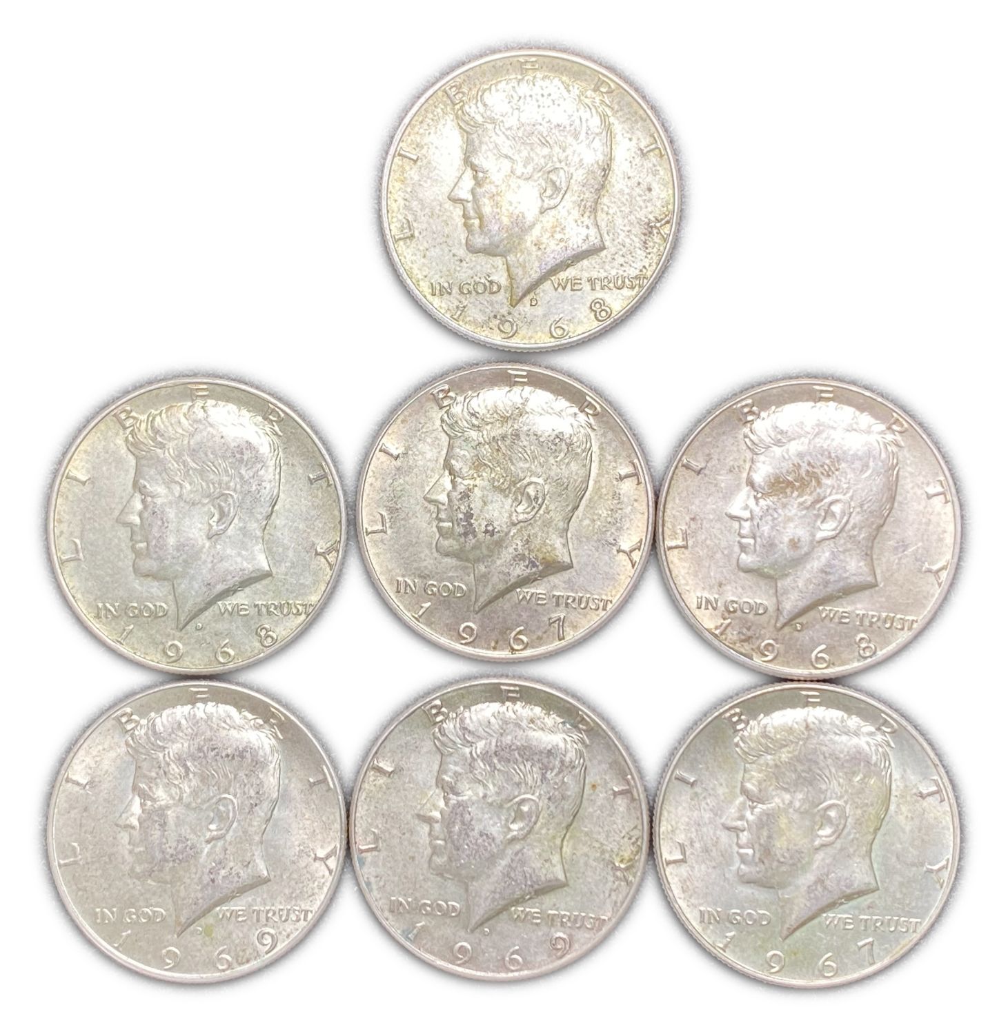 USA - Lot of 7 half-dollar coins 1967, 1968, 1969 - Silver - XF-AU - 1 0