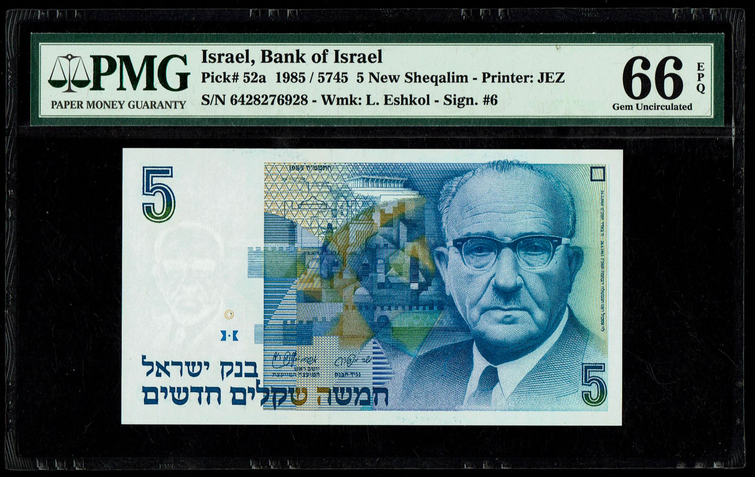 Israel - 5 New Shekel 1985 - PMG 66 EPQ
In 1985, following high inflation, it was decided to replace ... - 1 0