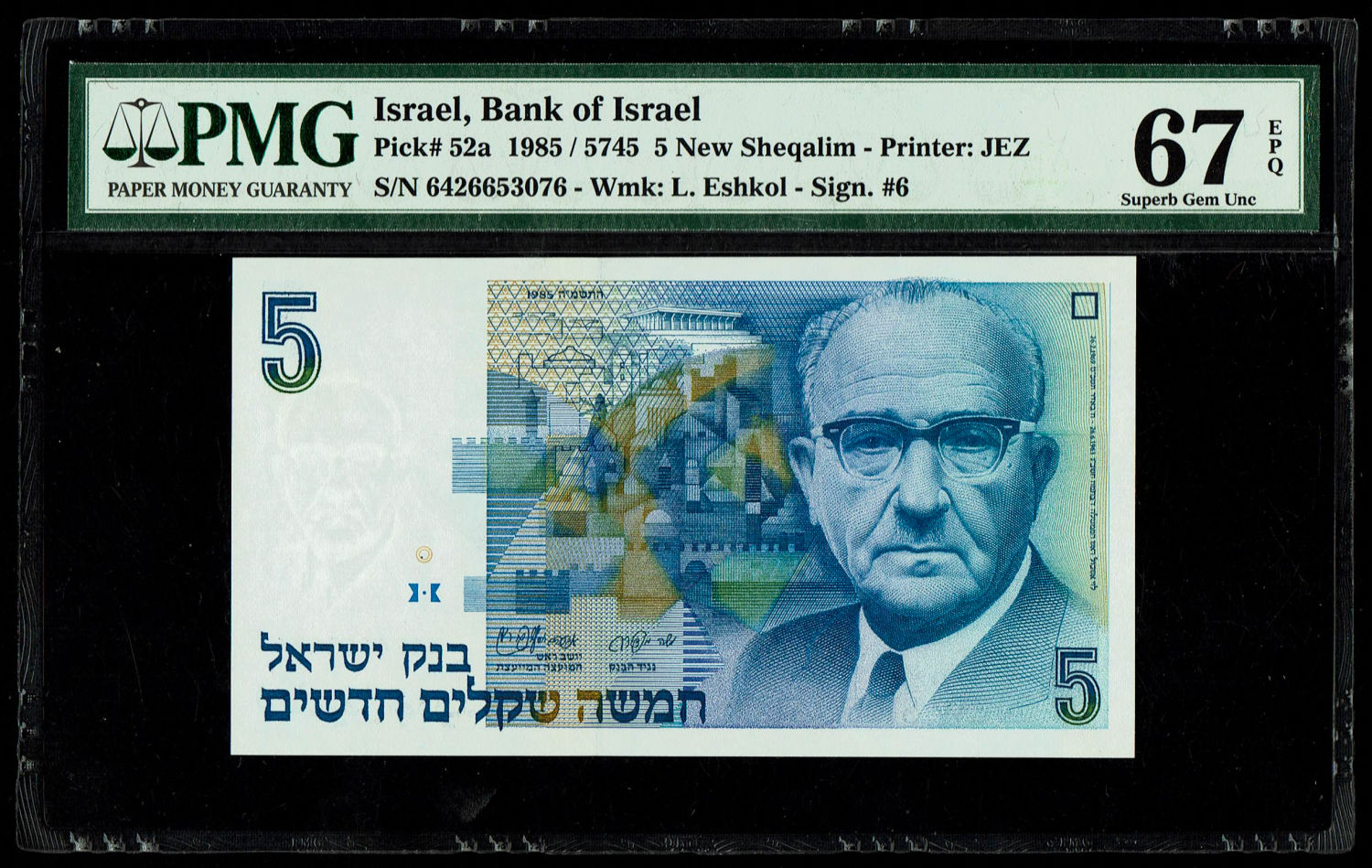 Israel - 5 New Shekel 1985 - PMG 67 EPQ
In 1985, following high inflation, it was decided to replace ... - 1 0