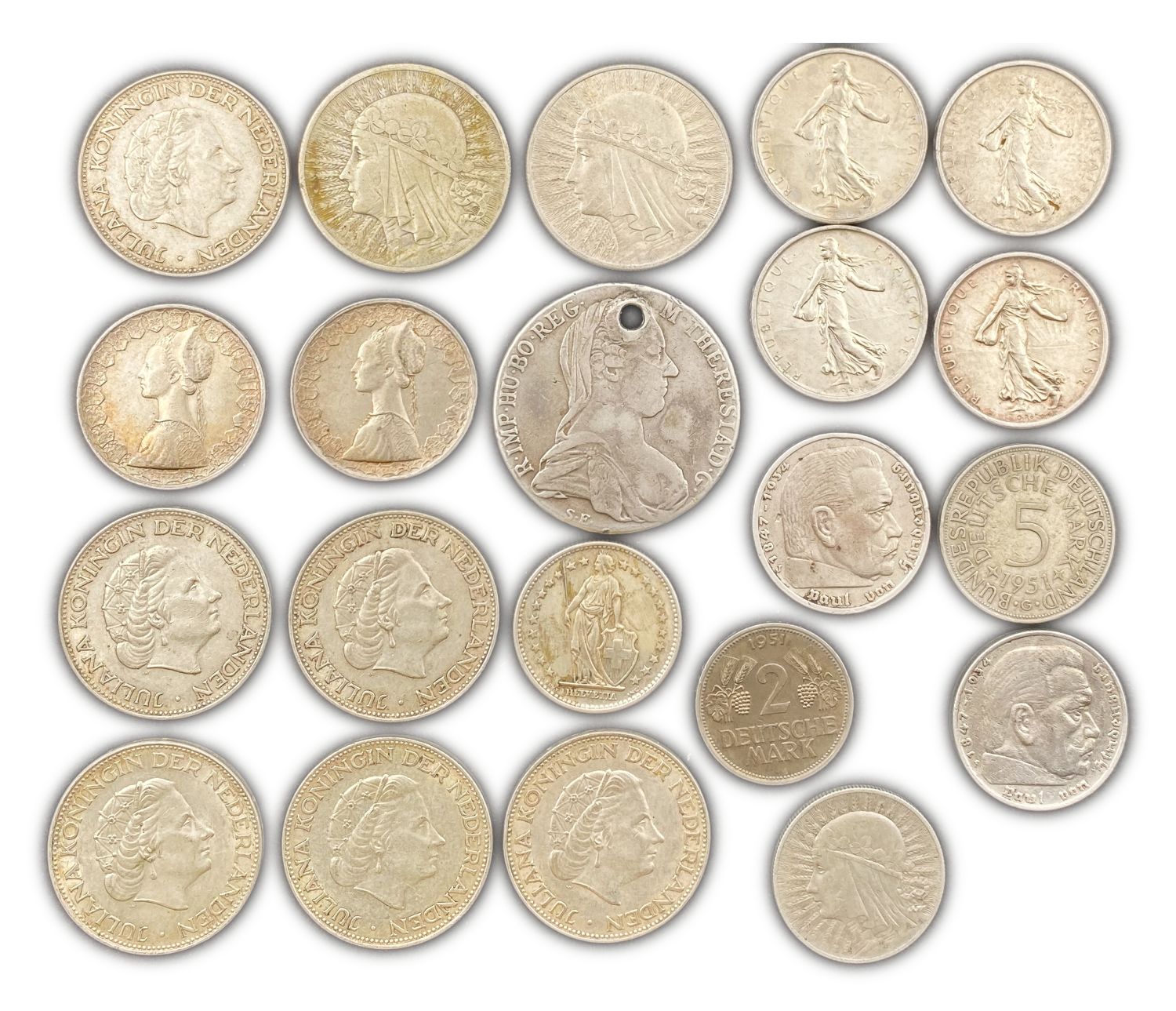 World - Lot of 21 world coins, most made of silver - years and diffrent conditions - 1 0
