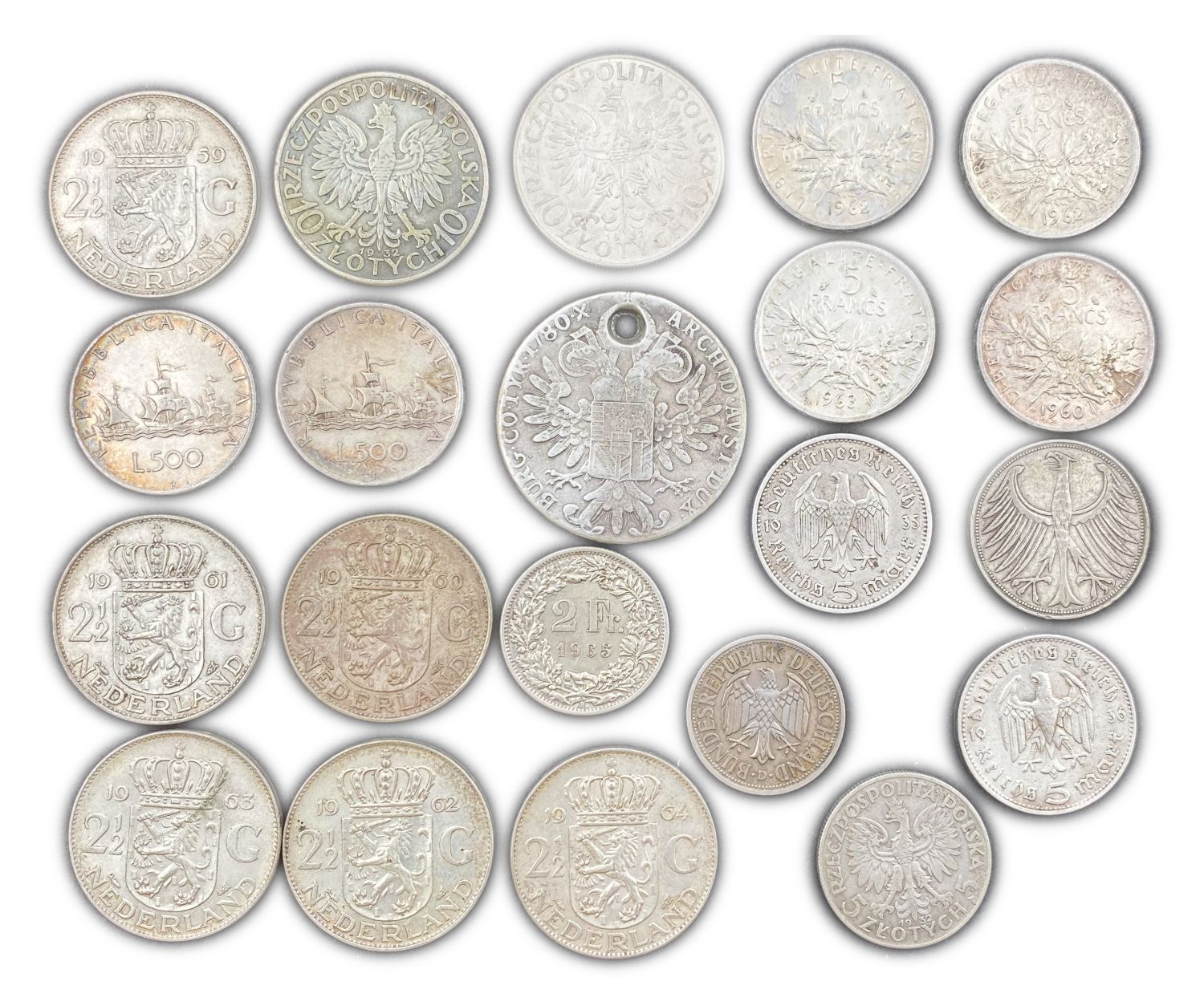 World - Lot of 21 world coins, most made of silver - years and diffrent conditions - 1 1