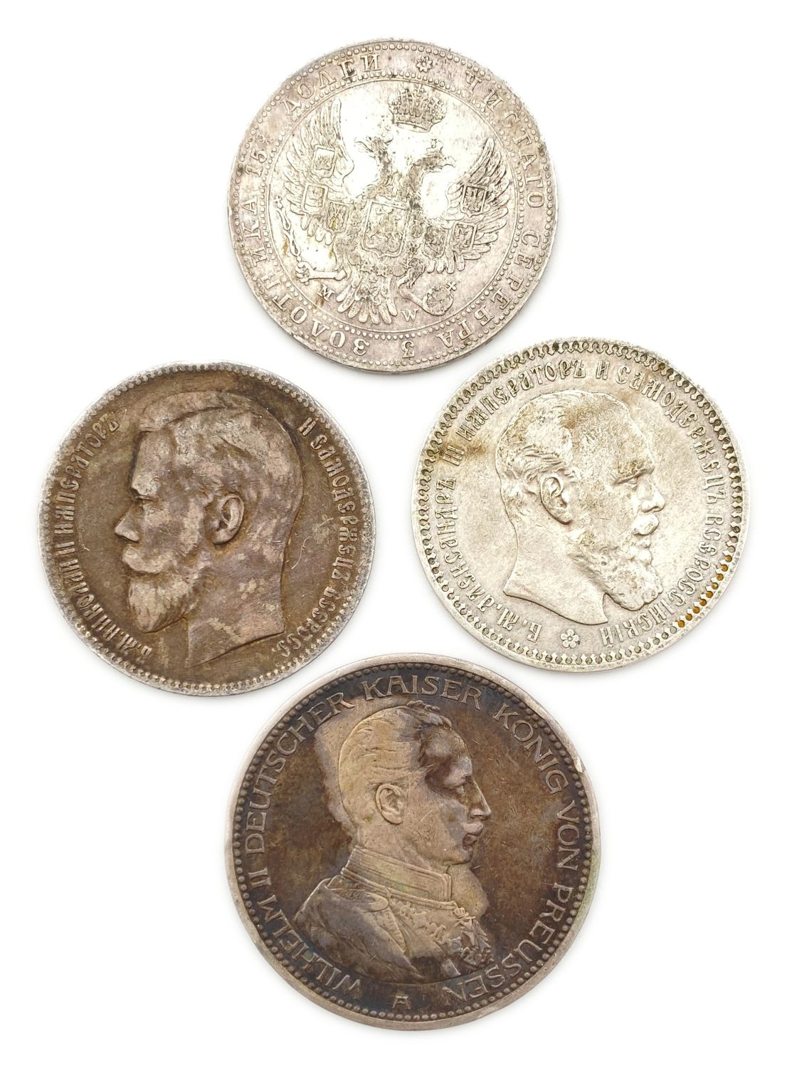 World - Lot of 4 silver coins, Russia and Germany - 1841, 1893, 1898, 1913 -F-VF - 1 1