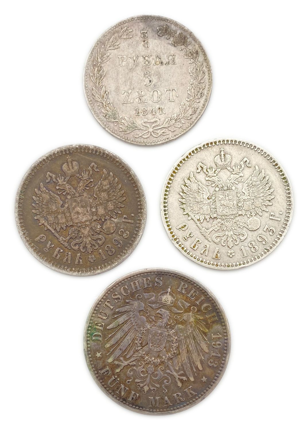 World - Lot of 4 silver coins, Russia and Germany - 1841, 1893, 1898, 1913 -F-VF - 1 0