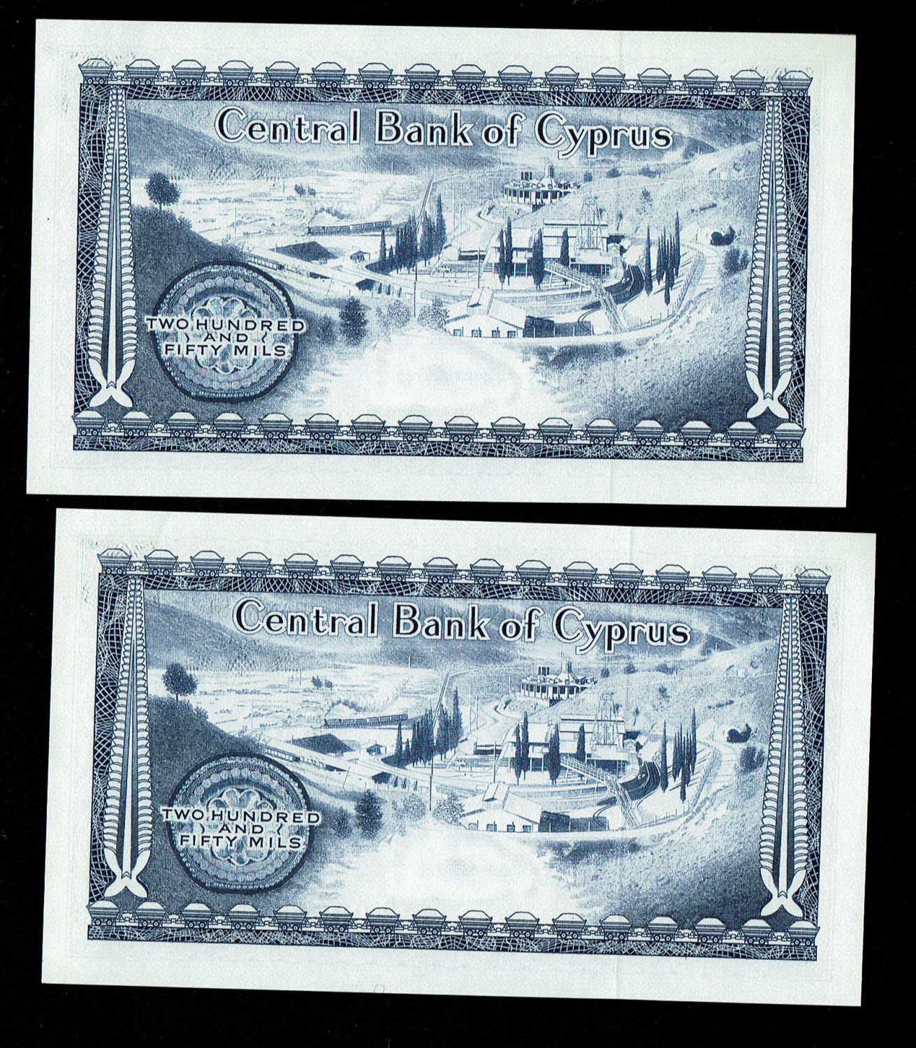 Cyprus - pair of banknotes 250 mil 1982 - 2 digits difference in serial number - UNC - 1 1