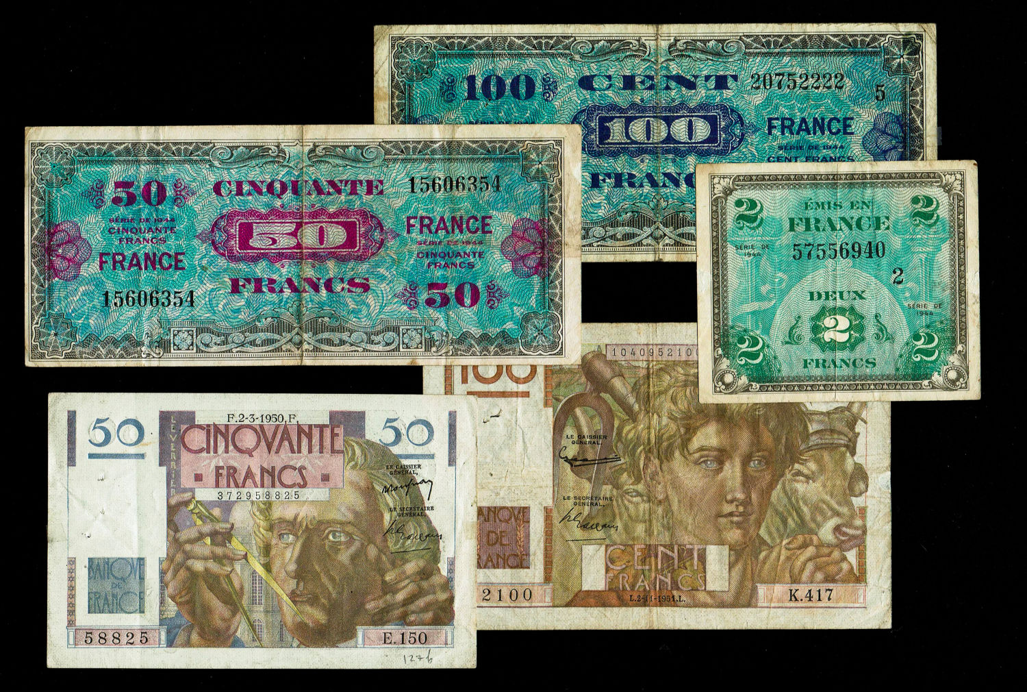France - Lot of 5 banknotes from the Second World War period - VF - 1 0