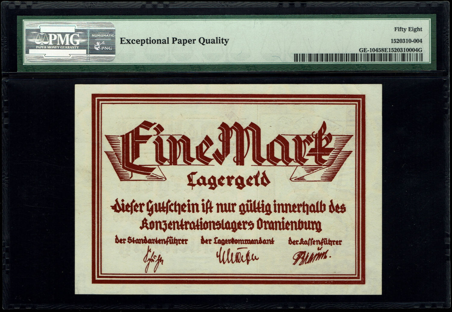 Germany - 1 Mark 1933-1936 - Ornienburg (The first concentration camp)- PMG 58 EPQ
The Oranienburg ... - 1 1