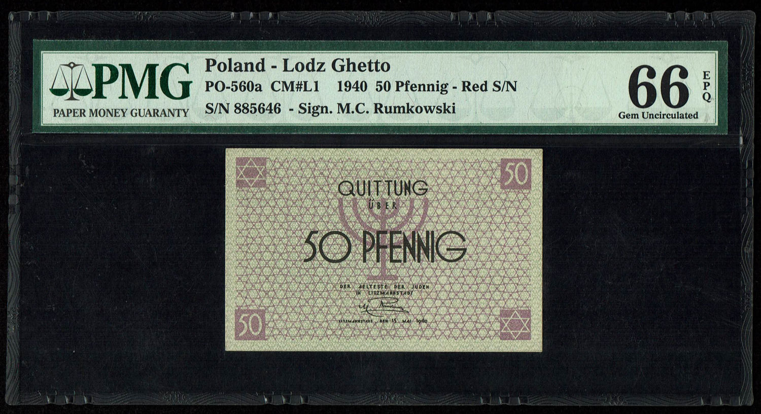Poland - 50 pfenning - 1940 - ghetto Lodz - PMG 66 EPQ
50 pfennig receipt issued in the Lodz ghetto ... - 1 0