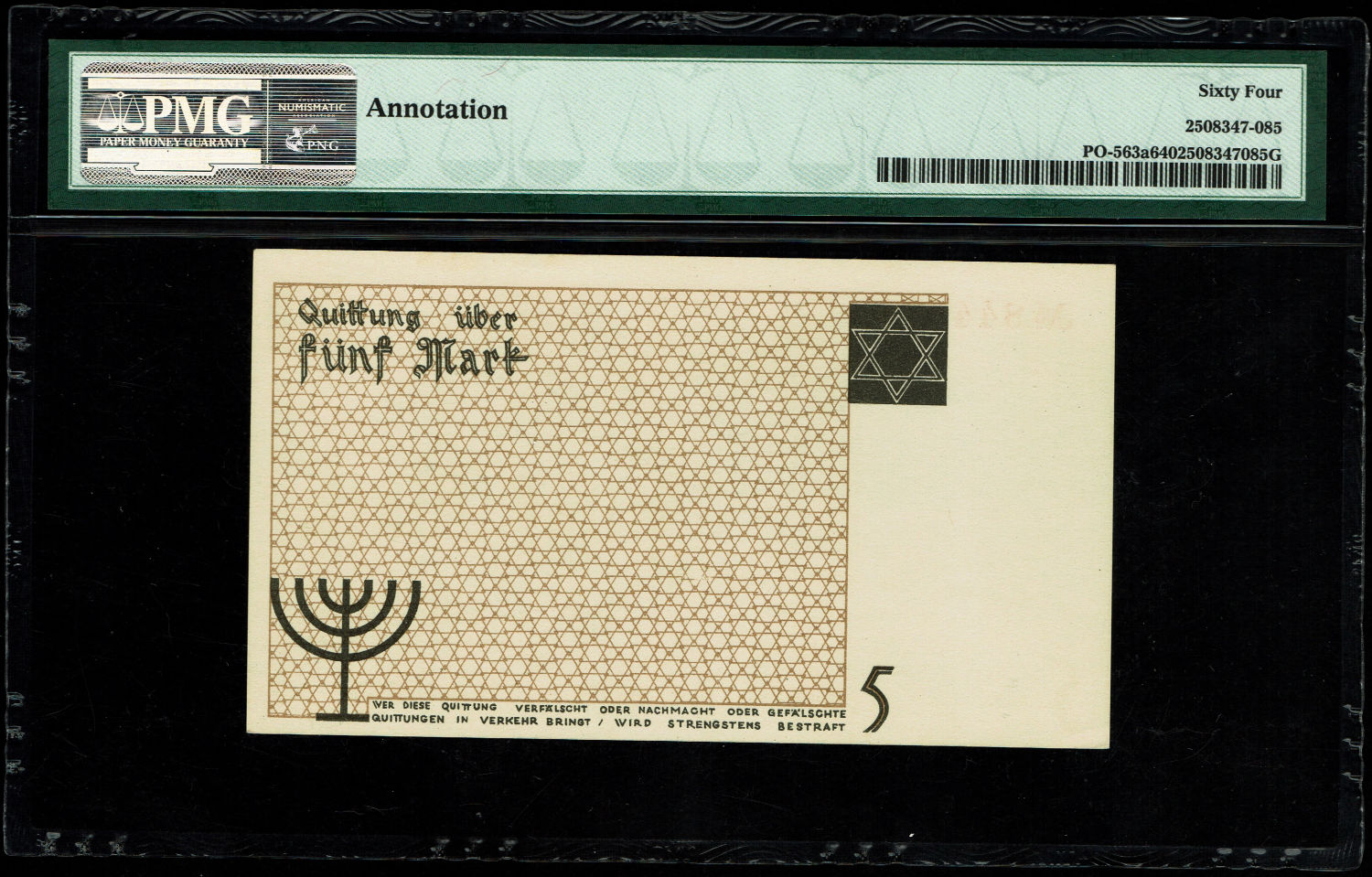 Poland - 5 mark 1940 - ghetto Lodz - PMG UNC 64
Banknote of 5 mark issued in the Lodz ghetto in ... - 1 1