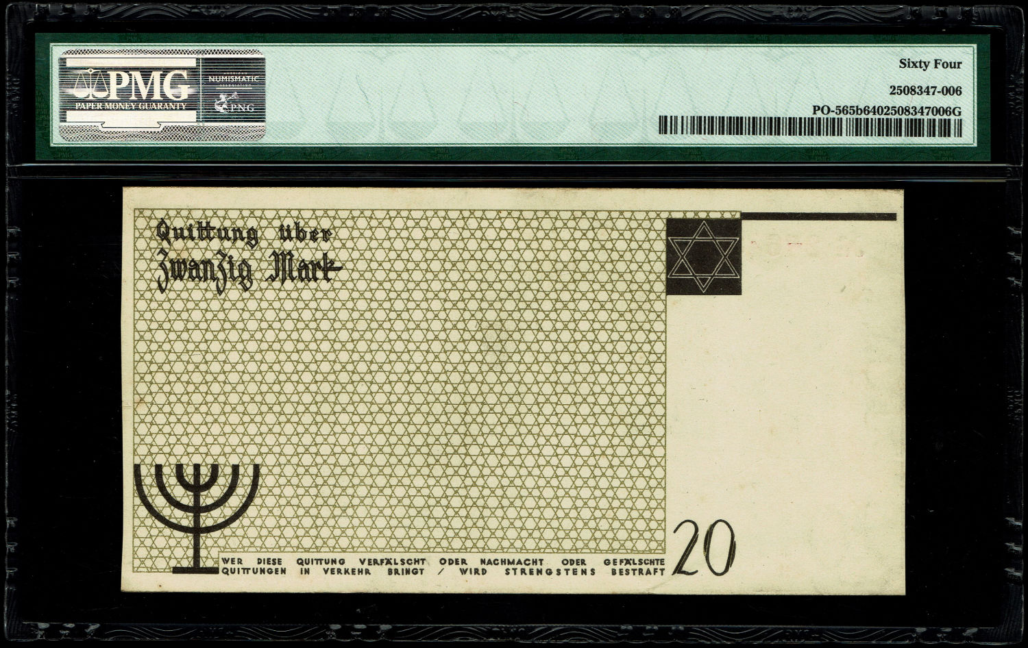 Poland - 20 mark - 1940 - ghetto Lodz - Serial number error - PMG UNC 64 - Rare
Banknote of 20 mark ... - 1 1