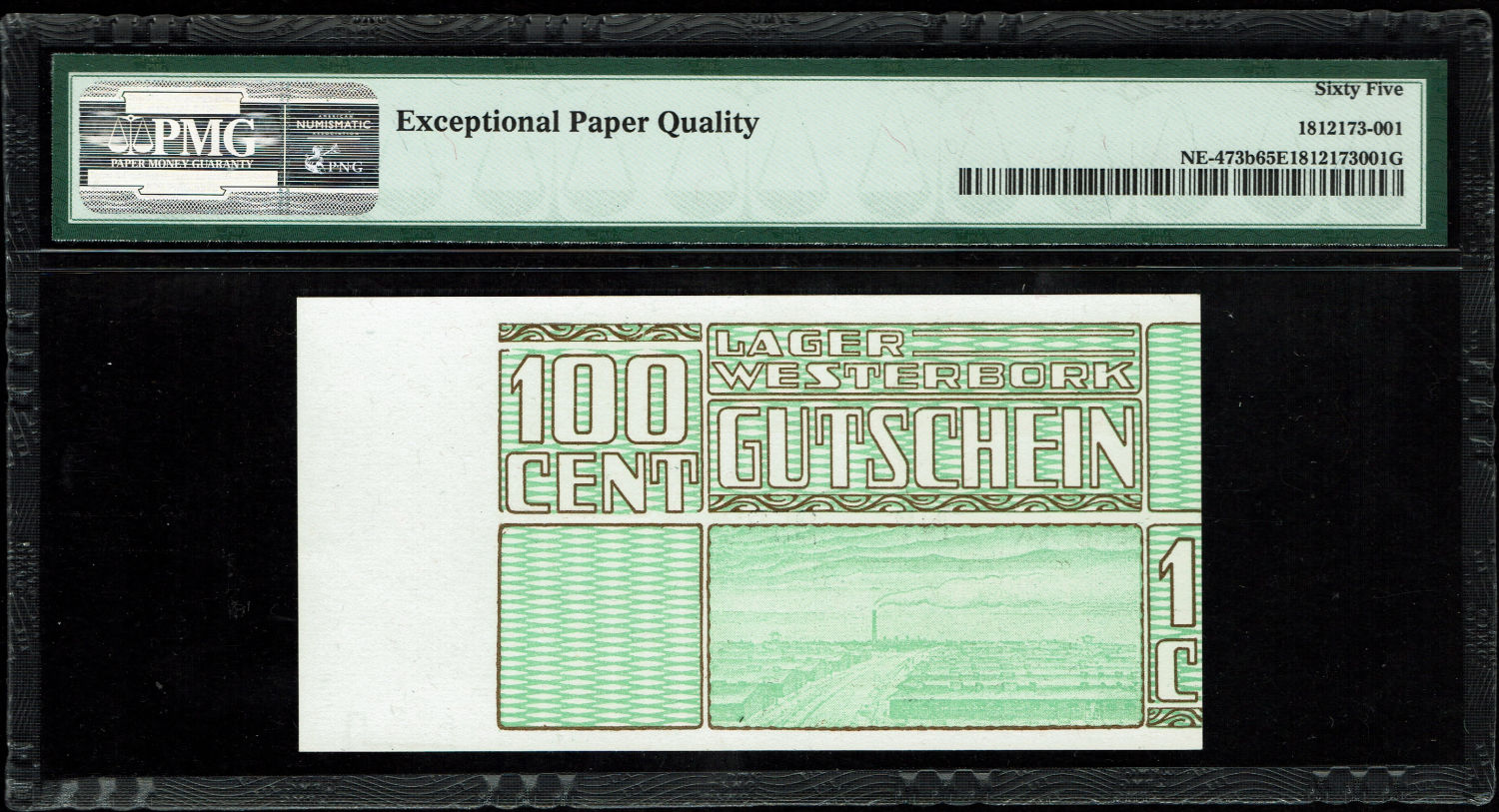 Netherlands - 100 cents 1944 - Westerbork camp - Printing Error, Off-Center - PMG 65 EPQ
WW2 ... - 1 1