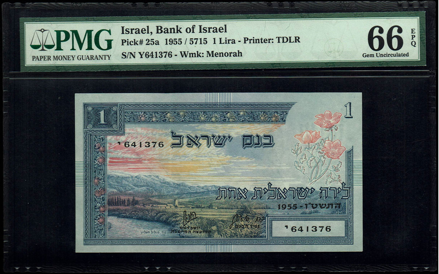 Israel - 1 Lira 1955 - PMG 66 EPQ - Prefix Y
In 1954, the Bank of Israel was founded and began ... - 1 0