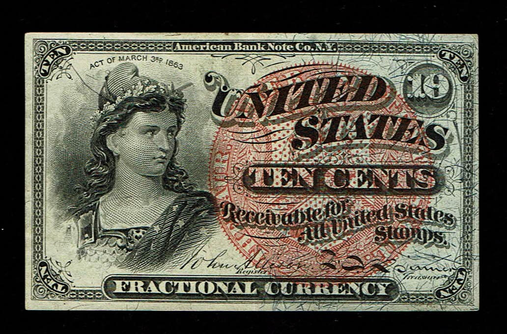 USA - 10 cents 1863 - United States Civil War Banknote - UNC
Fractional currency, also referred to ... - 1 0