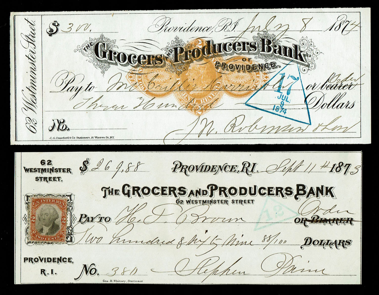 USA - Lot of 8 checks from the 19th century - different years and conditions - 1 1
