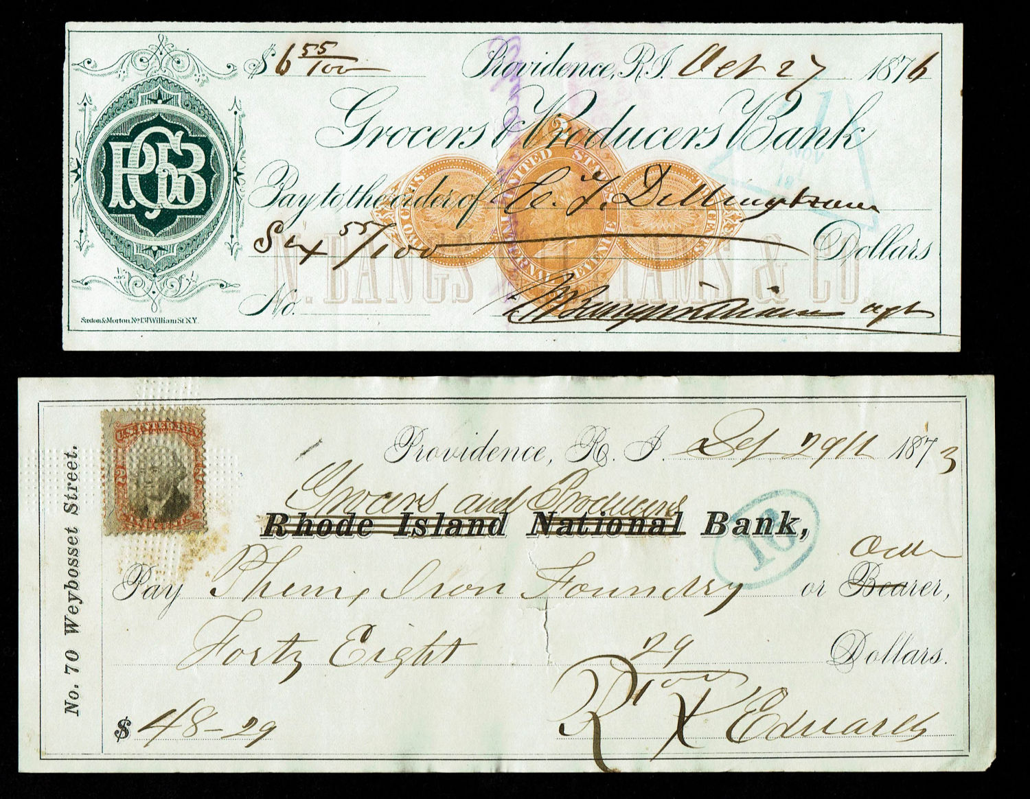 USA - Lot of 8 checks from the 19th century - different years and conditions - 1 3