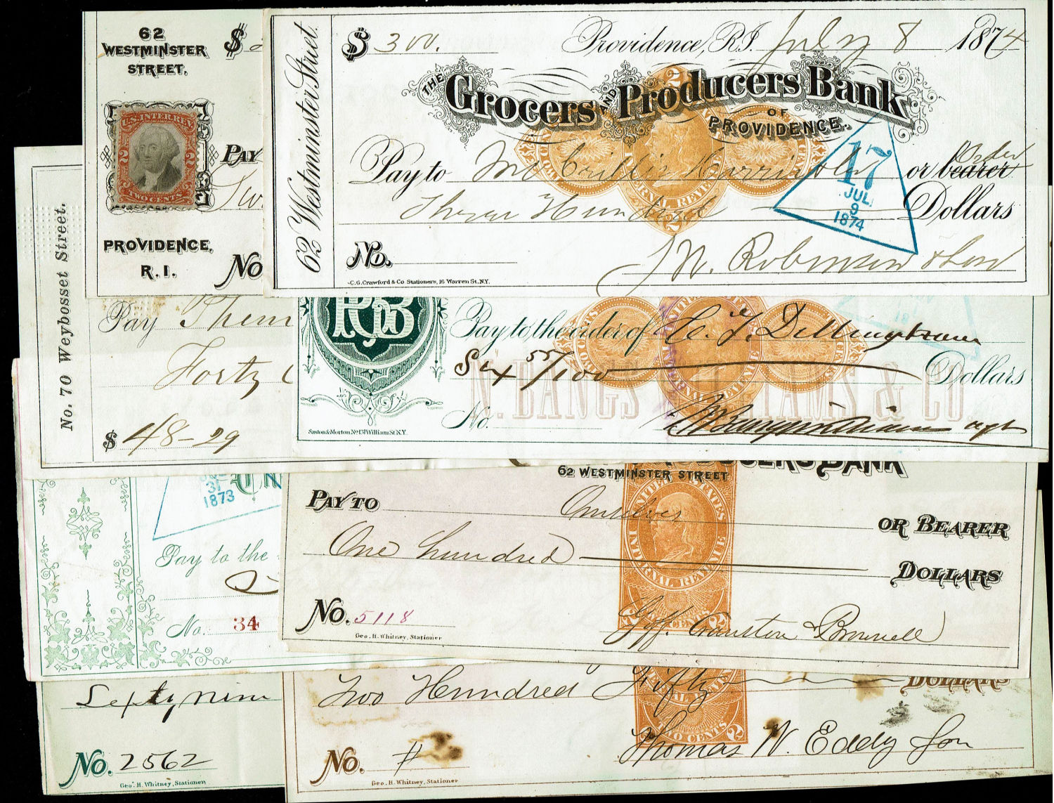USA - Lot of 8 checks from the 19th century - different years and conditions - 1 0