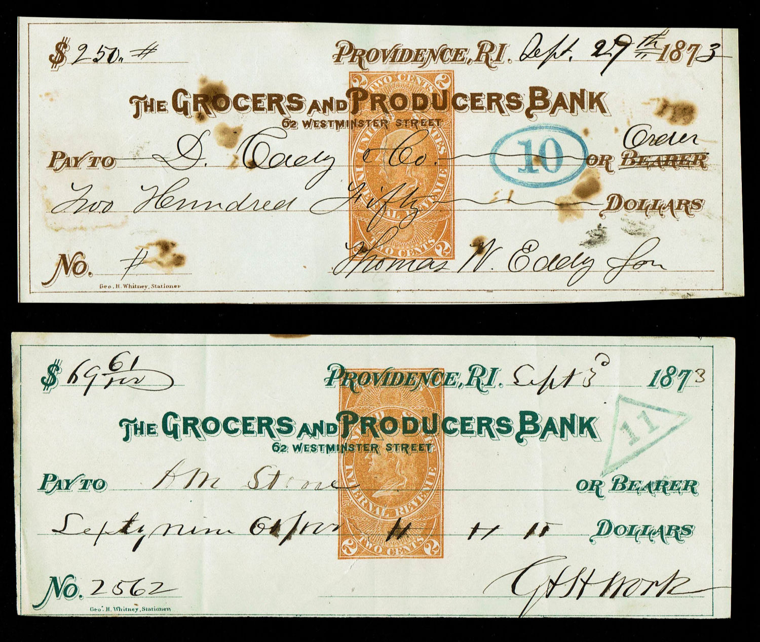 USA - Lot of 8 checks from the 19th century - different years and conditions - 1 7