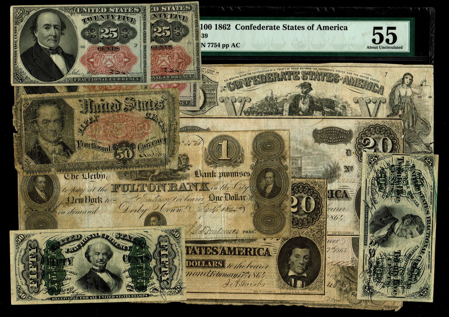 USA - Large lot of 14 Confederation banknotes, begining of United States - different years and different conditions - 1 0