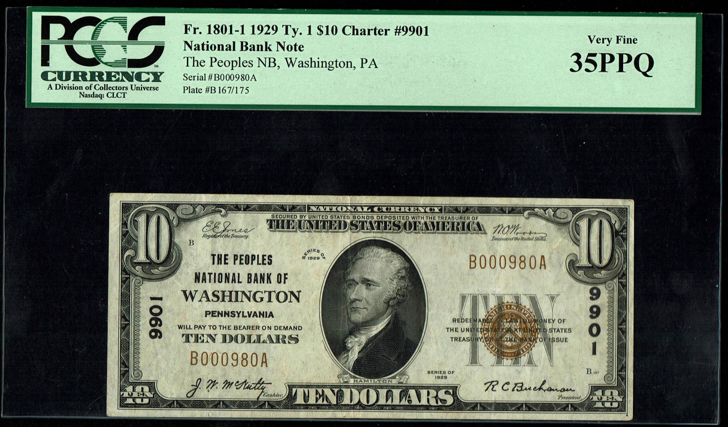 USA - Pair of $ 10 Banknotes 1929 - Consecutive and Low Numbers - 000980-981 - Washington Bank Issue - PCGS ... - 1 1