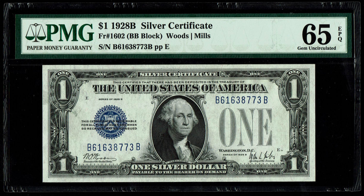 USA - 1 Dollar 1928B - Silver Cerificate - PMG 65 EPQ
The dollar (or US dollar, also known as the ... - 1 0