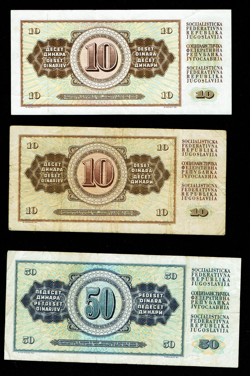 World - Yugoslavia - Lot of 3 10 and 50 Dinar banknotes 1978, 1981 - VF - 1 1