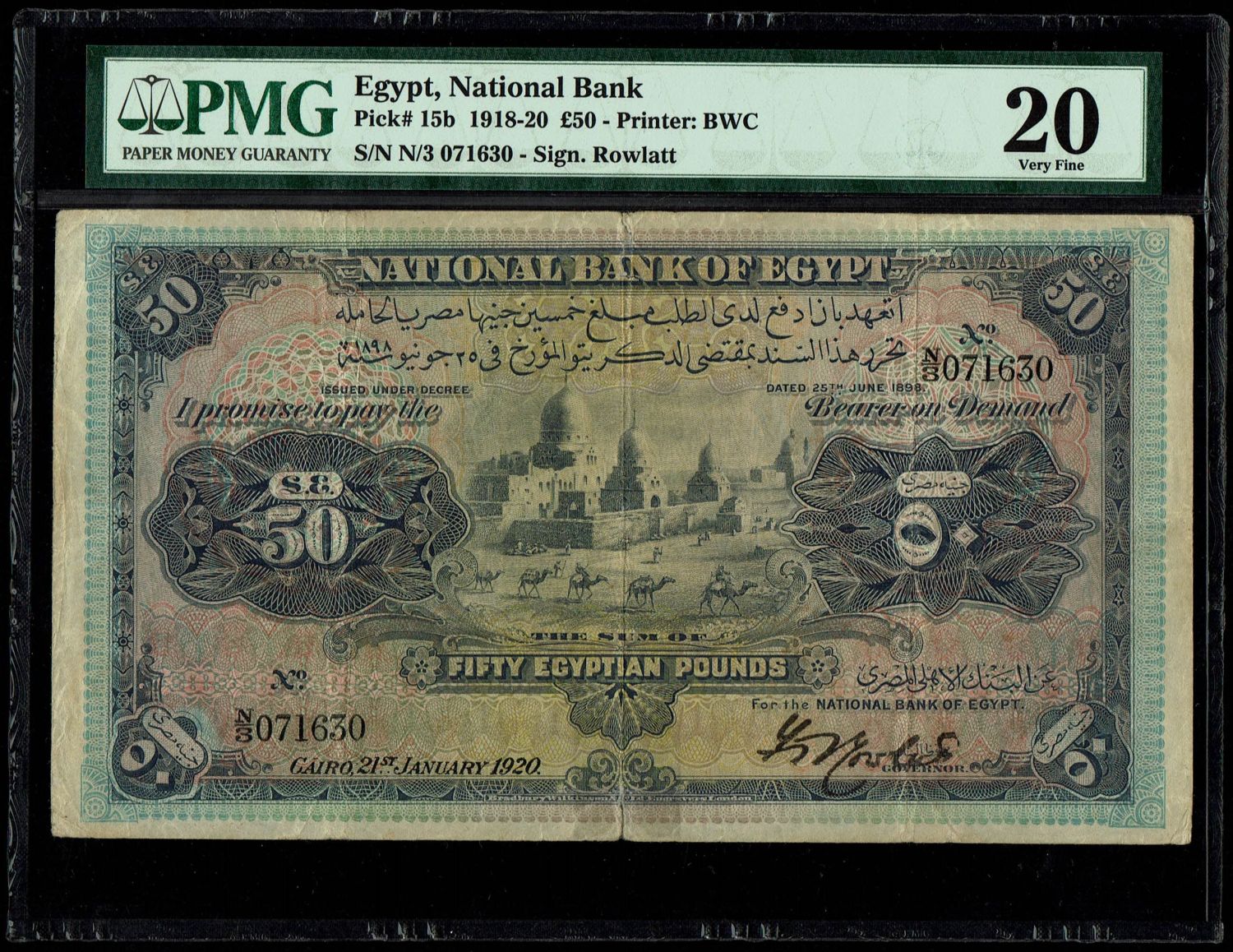 Egypt - 50 Pounds 1920 - National Bank of Egypt - PMG 20
