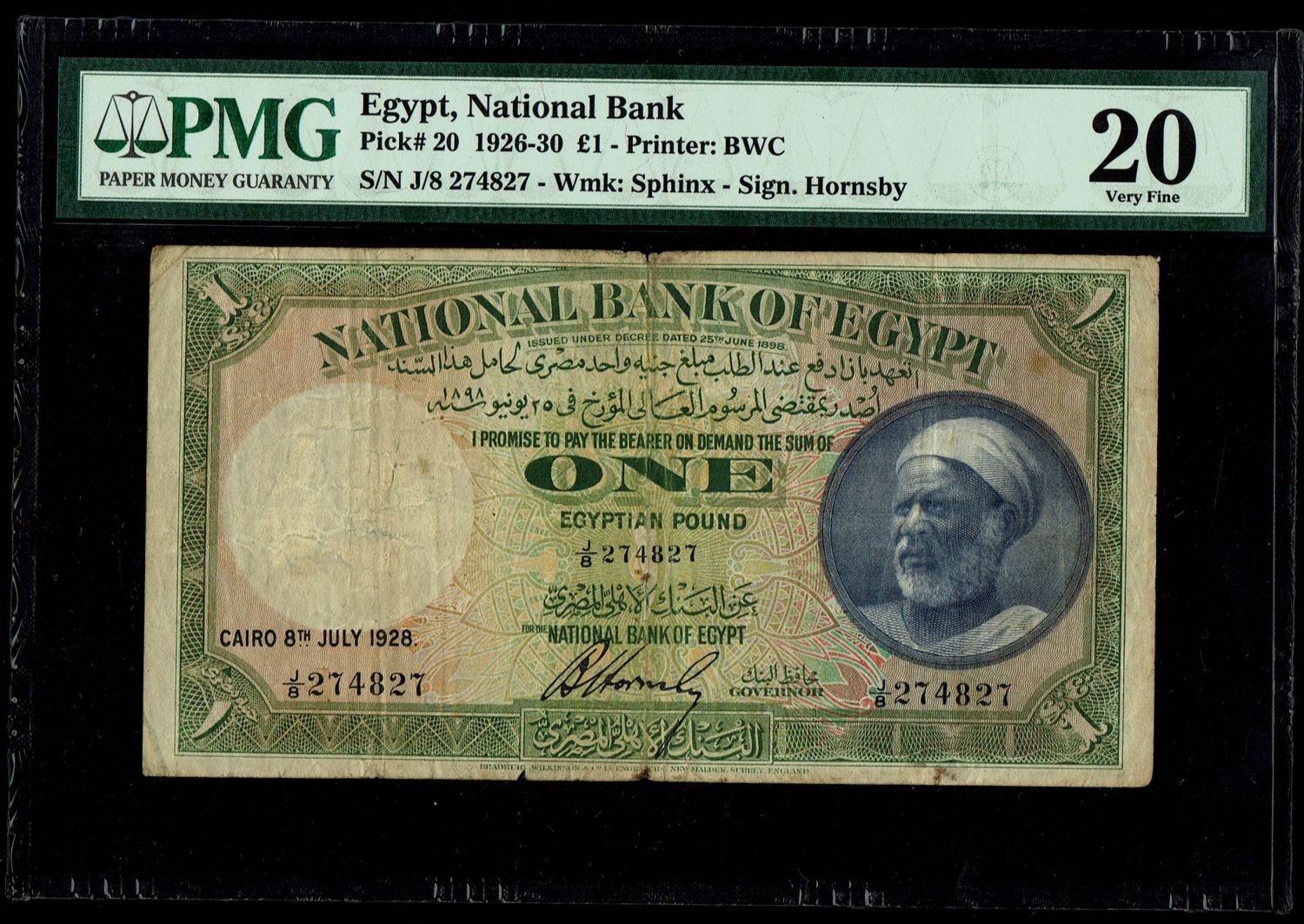 Egypt - 1 Pounds 1928 - National Bank of Egypt - PMG 20