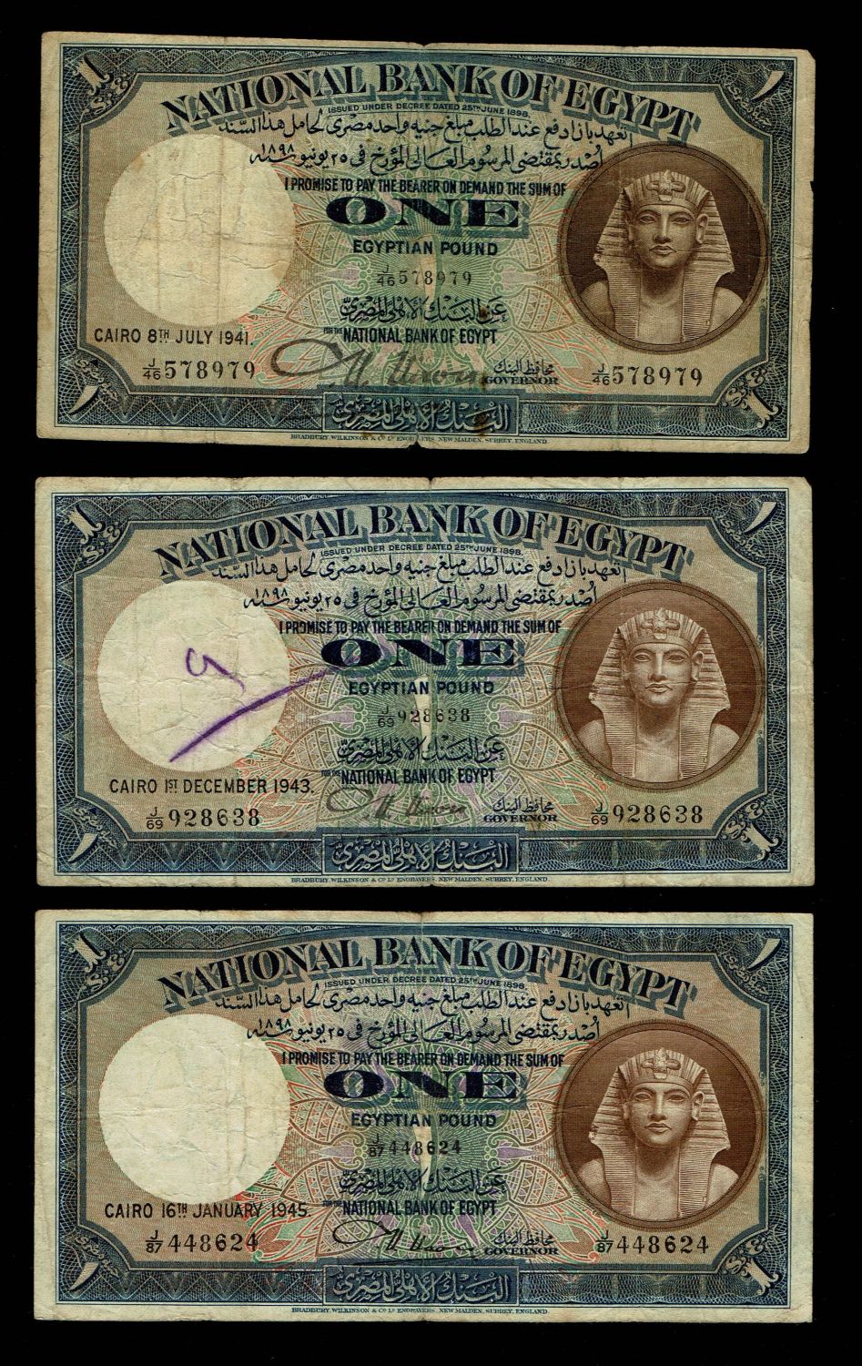 Egypt - 1 Pounds 1941, 1943, 1945, 1948, 1951 - National Bank of Egypt - VF, UNC - 1 1