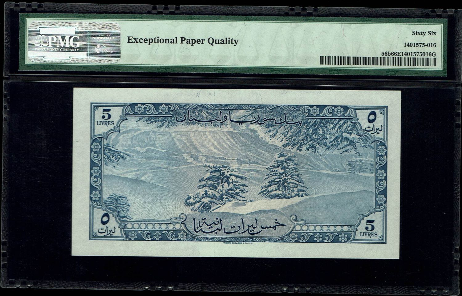 Lebanon - 5 Livre (Pounds) 1952 - PMG 66 EPQ - 1 1