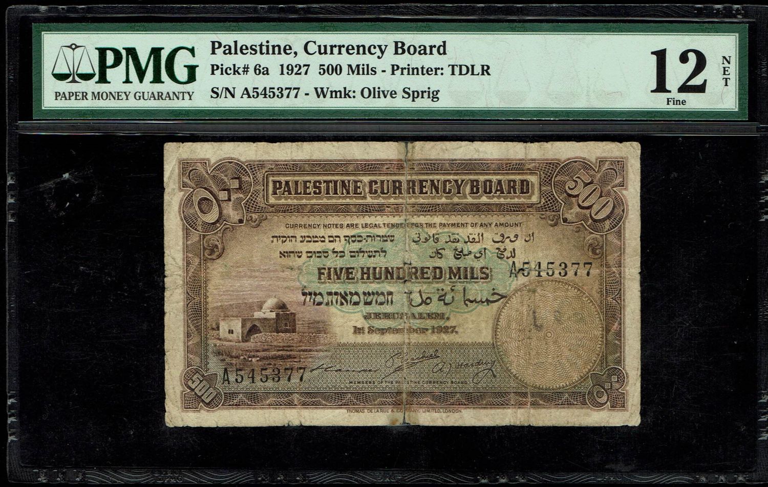 Palestine - 500 mils 1927 - PMG 12 NET - Prefix A - 1 0