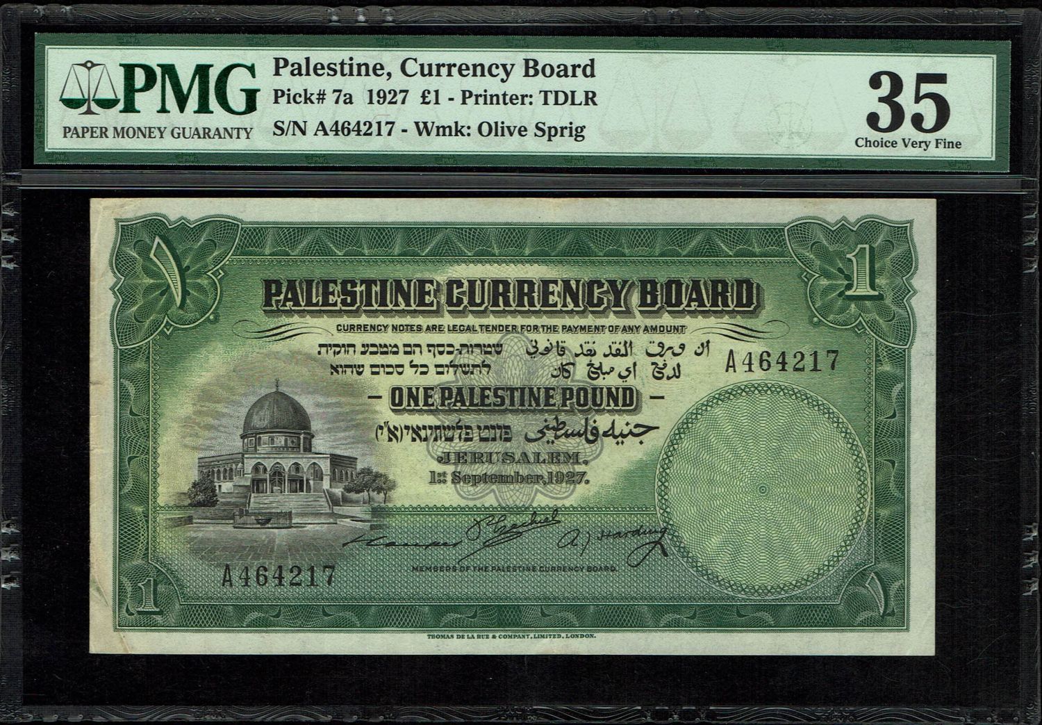Palestine - 1 pound 1927 - PMG 35 - Prefix A - 1 0