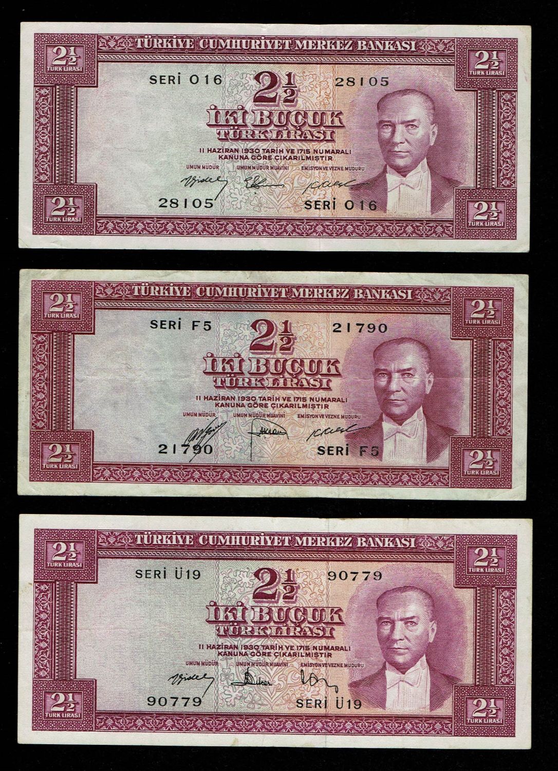Turkey - 2.5 Lirasi (Pounds) 1930 (= 1952, 1955, 1957) - VF - 1 0