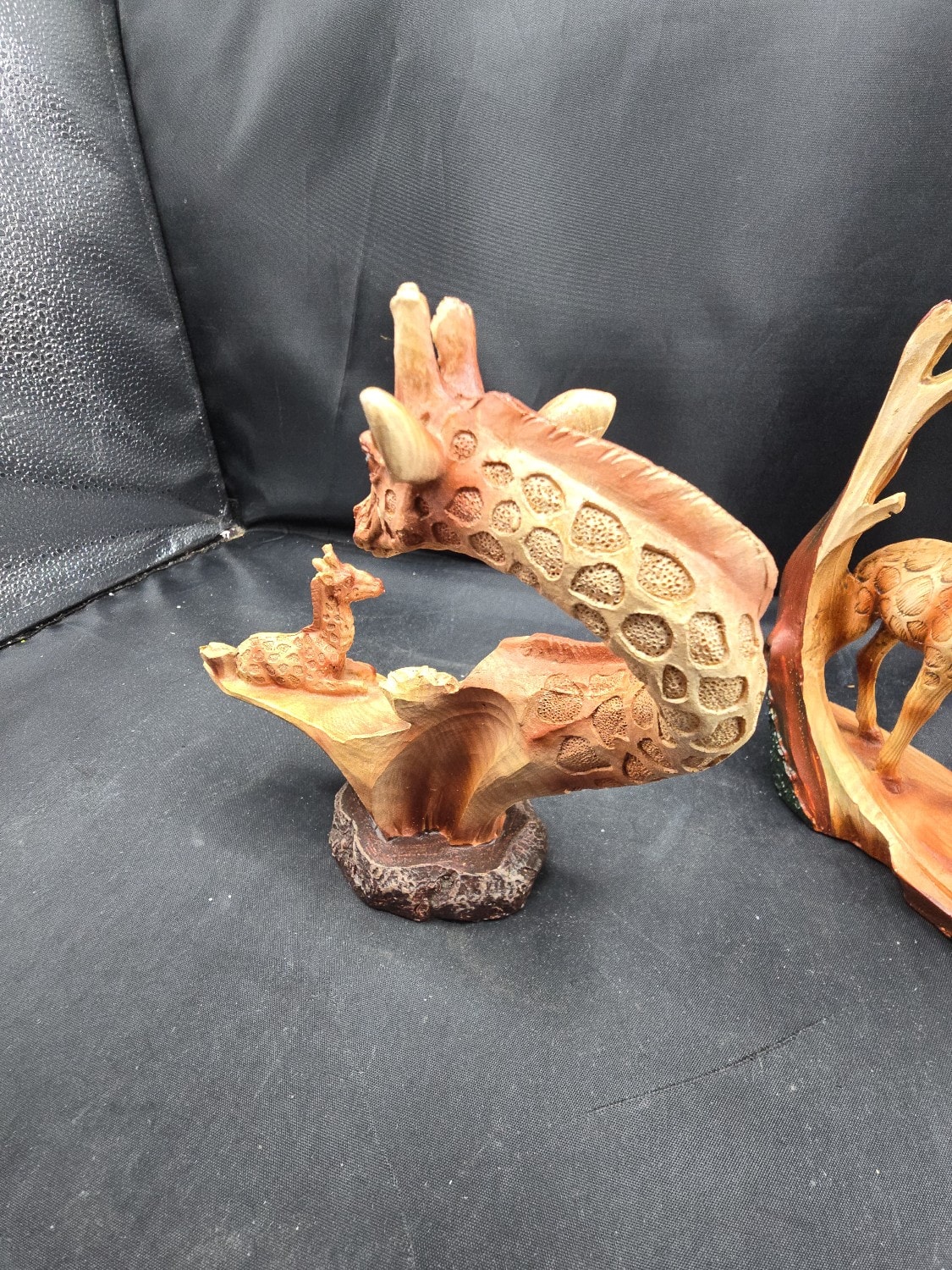 A Pair of Ebros Gift Safari Giraffe Family Faux Wood Resin Sculptures - 1 3