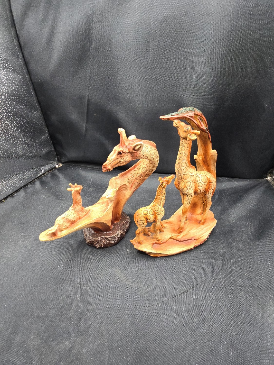 A Pair of Ebros Gift Safari Giraffe Family Faux Wood Resin Sculptures - 1 1