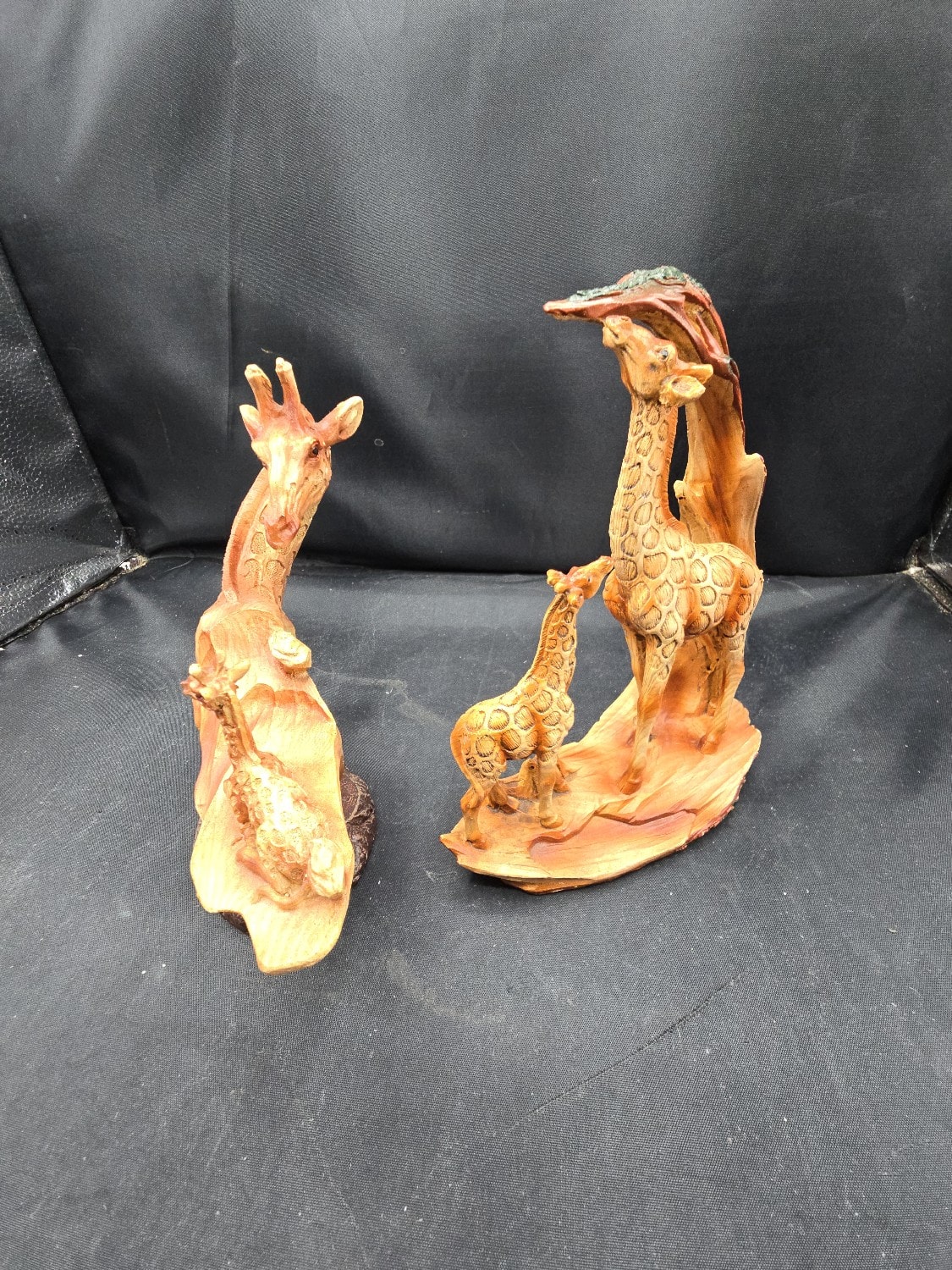 A Pair of Ebros Gift Safari Giraffe Family Faux Wood Resin Sculptures - 1 0