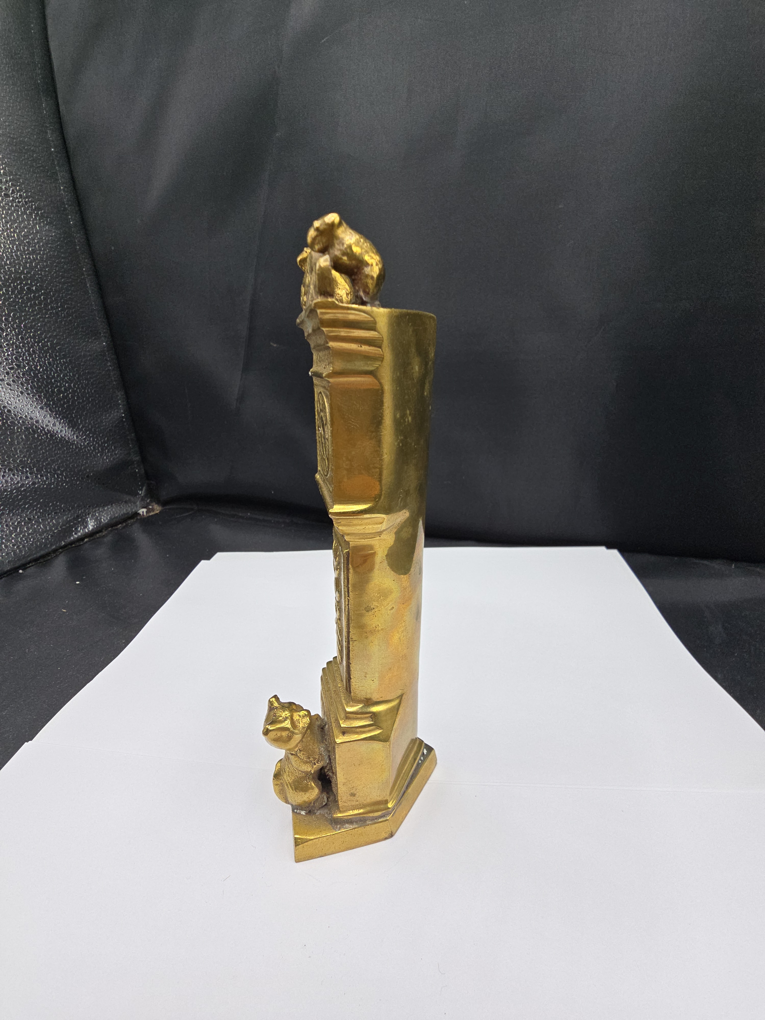 A Vintage Brass Ornamental Grandfather Clock Figurine with Cats - 1 1