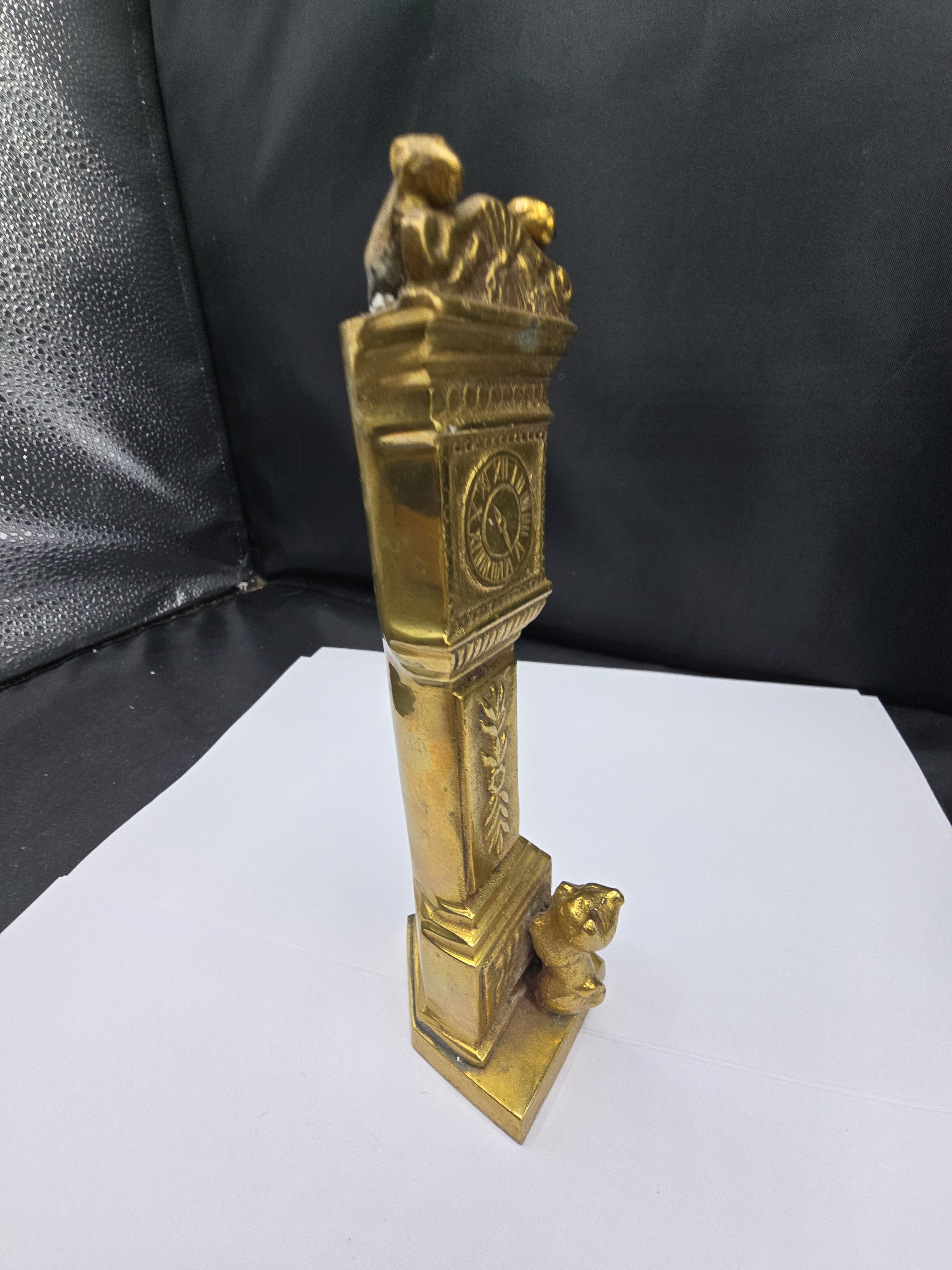 A Vintage Brass Ornamental Grandfather Clock Figurine with Cats - 1 2