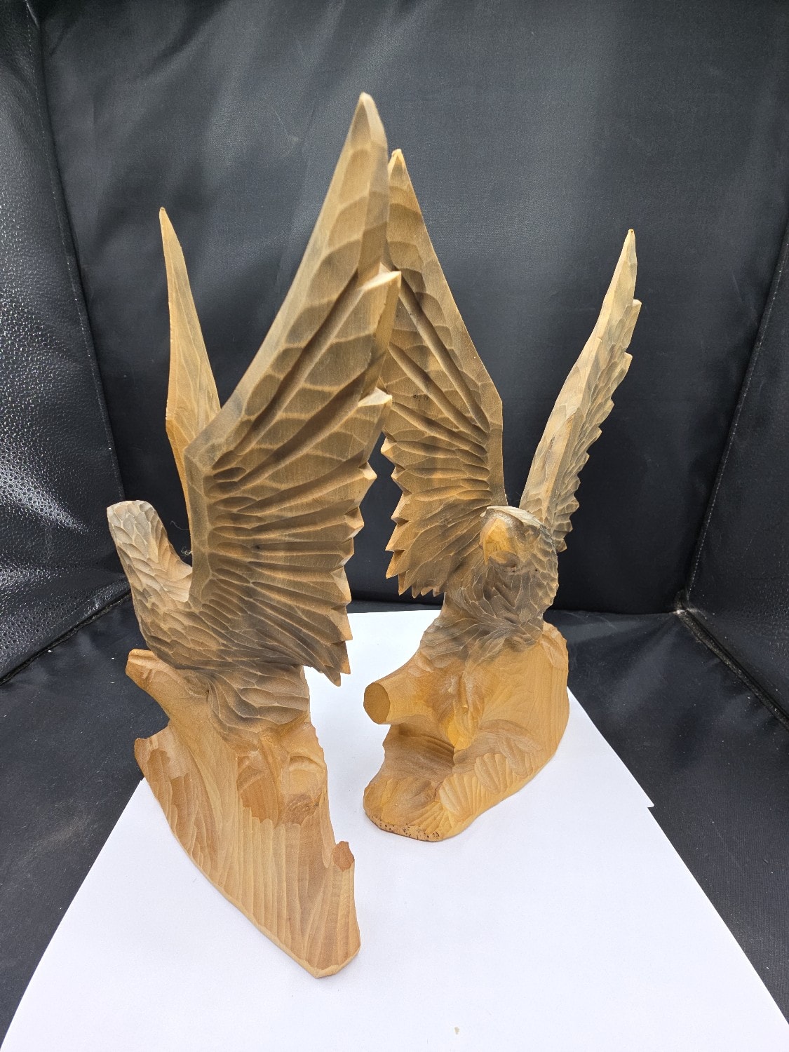 A Pair of Vintage Hand-Carved Wooden Eagle Figures - 1 2