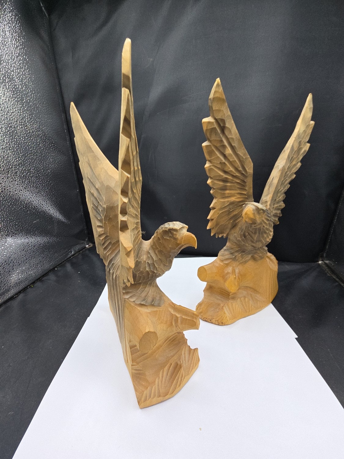A Pair of Vintage Hand-Carved Wooden Eagle Figures - 1 1