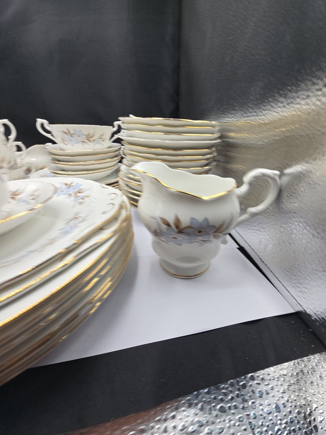 A Large Ceramic Royal Standard Dinnerware and Tea Ware Set, with Blue Floral Decoration and Gilt Trim - 1 2