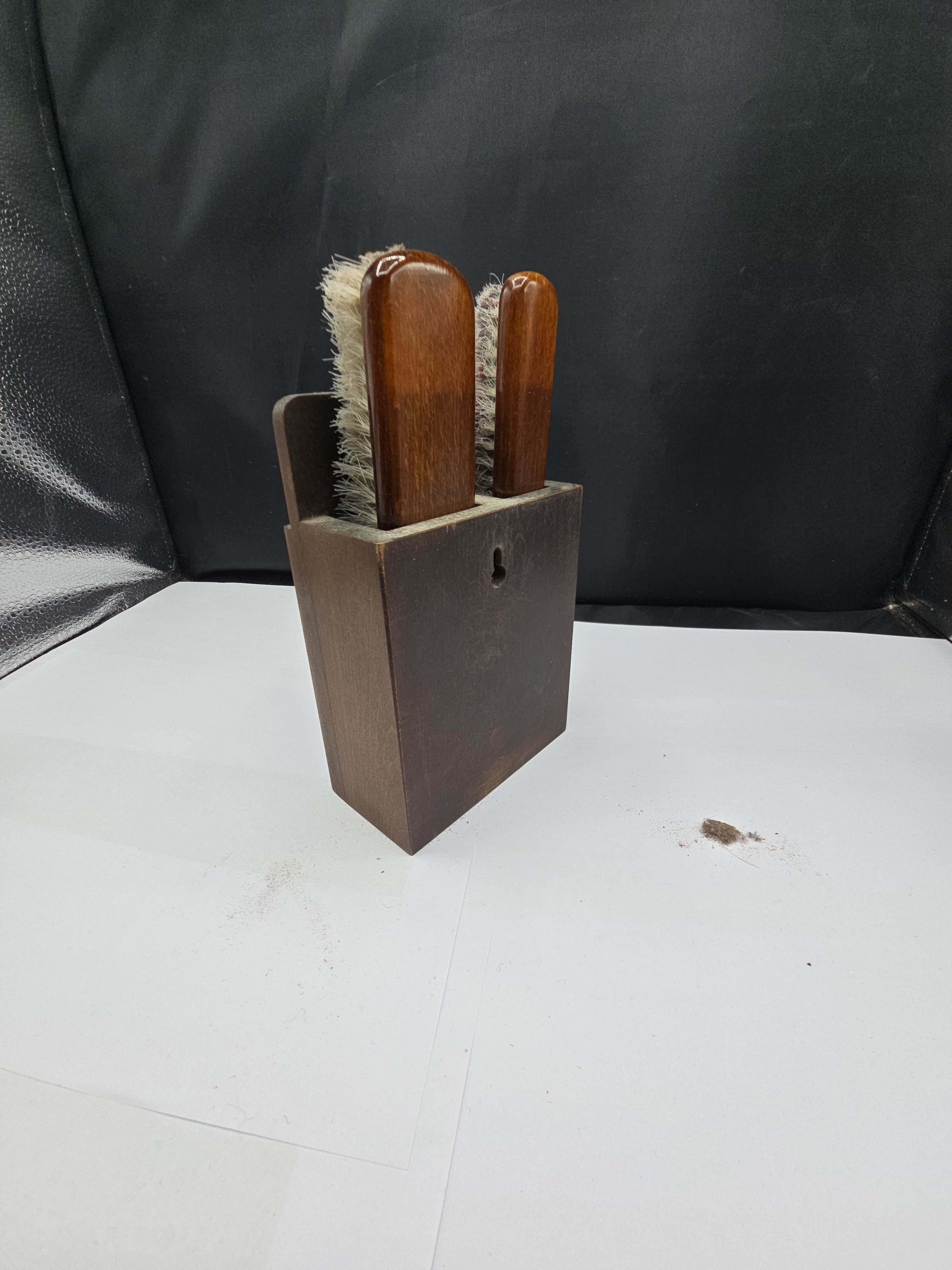 Vintage/Antique Art Wall-Mounted Brush and Mirror Set with Two Brushes With Squirrel Carving - 1 2