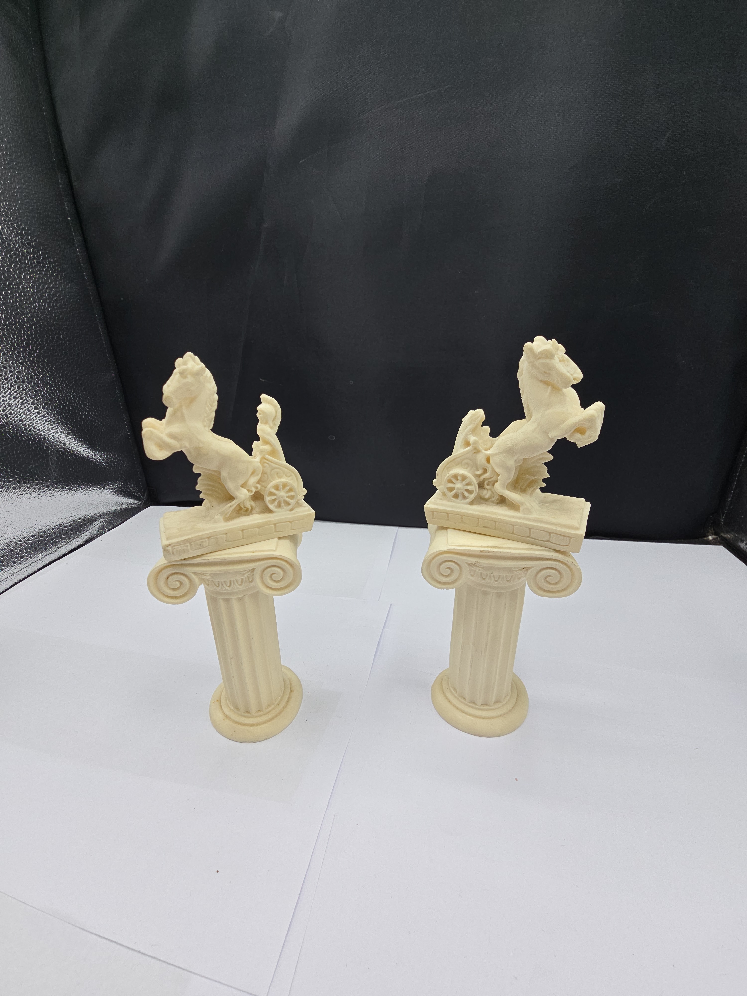 A Pair of Classical Style Cast Resin Horse and Chariot Figurines - 1 1