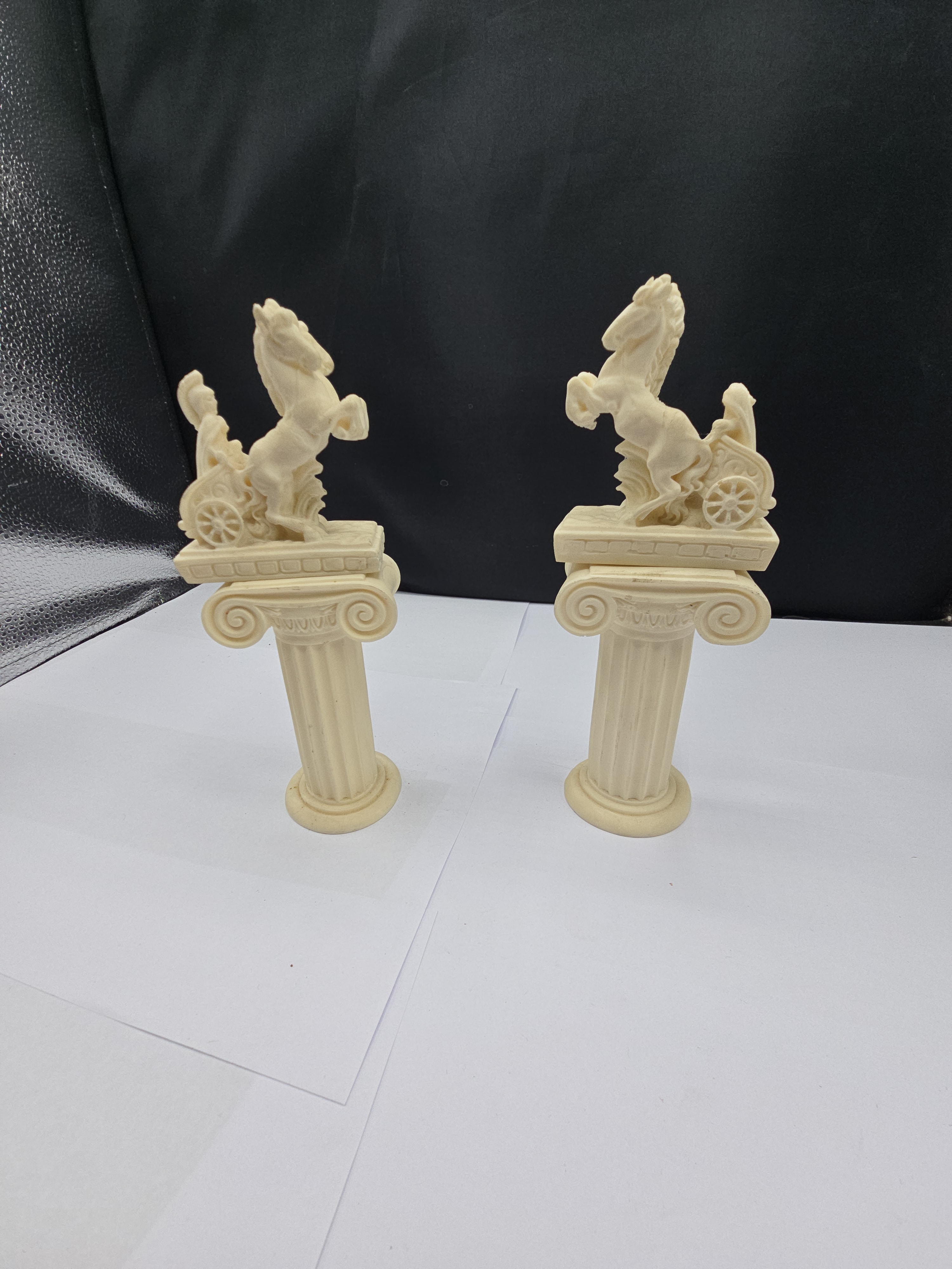 A Pair of Classical Style Cast Resin Horse and Chariot Figurines - 1 0