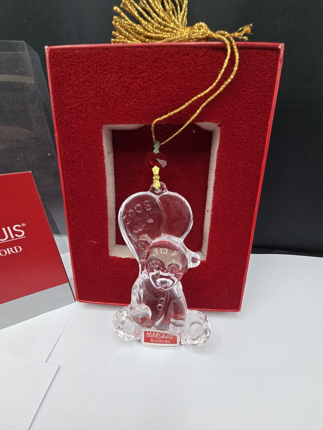Marquis by Waterford Crystal Seated Bear with Heart Balloons Ornament - 1 1