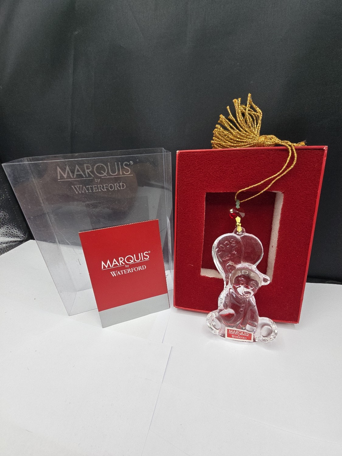 Marquis by Waterford Crystal Seated Bear with Heart Balloons Ornament - 1 0