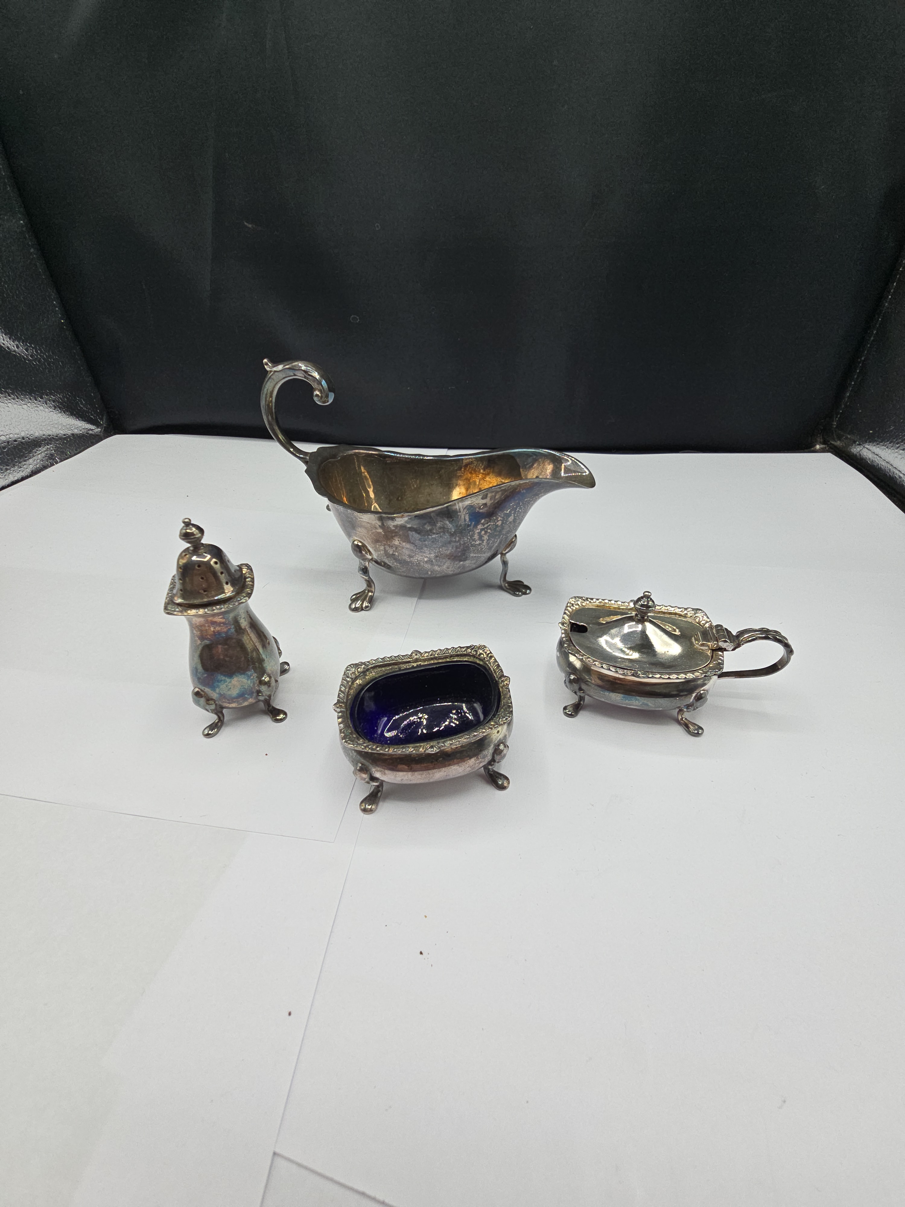 A Four-Piece Silver-Plated Condiment or Cruet Set With Blue Liners Late Victorian/Edwardian Period - 1 0